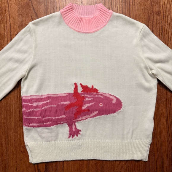 Mairos Pachi white and pink Axolotl sweater size M - Picture 2 of 16